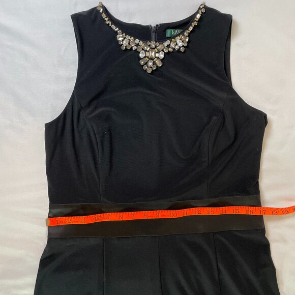 Ralph Lauren Black Dress Size 12 Sleeveless Embellished Neckline Fit & Flare - Picture 9 of 15